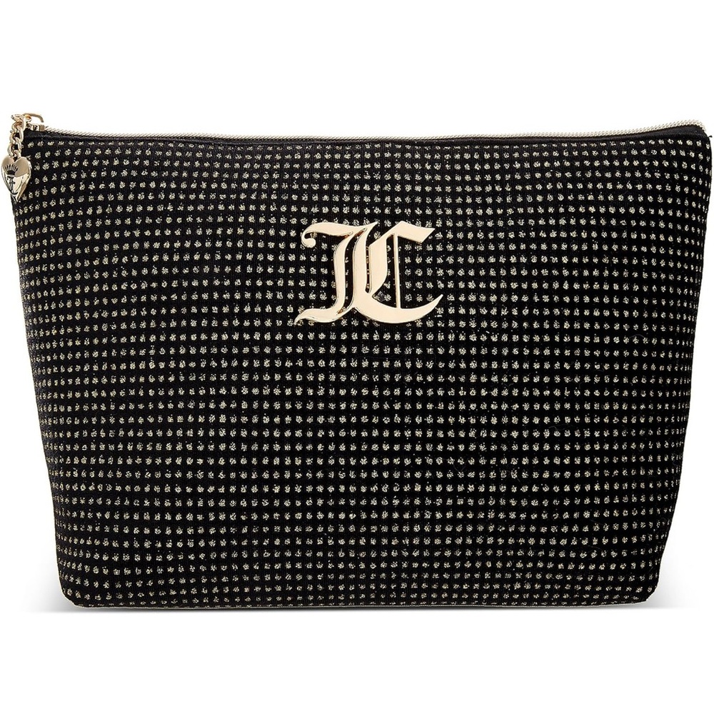 Juice Couture Black Silver-Dotted Cosmetic Bag with Gold Logo Accent NWT!